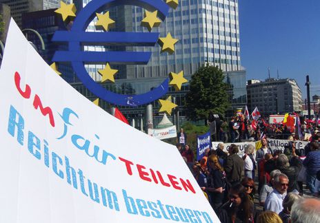 In the shadow of the Euro: Action day in Frankfurt.