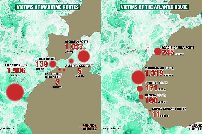 Infografik Opfer auf Migrationsrouten im Mittelmeer und Atlantik