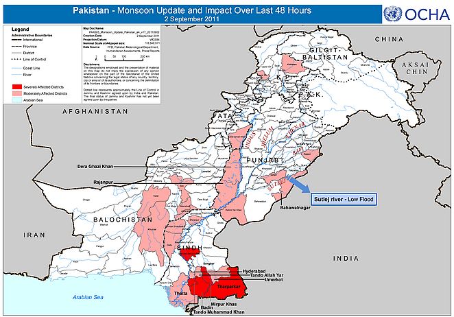 Überschwemmungsgebiete des Monsun 2011 (Quelle: UN-OCHA)