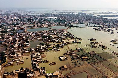 Überschwemmngen in Jaffarabad, Pakistan, August 2022