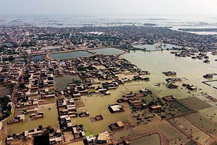 Überschwemmngen in Jaffarabad, Pakistan, August 2022