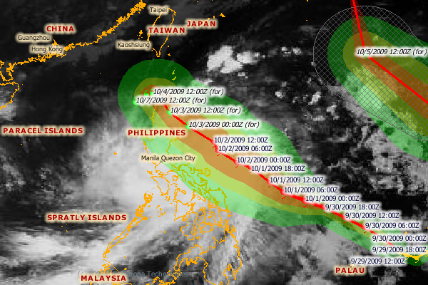 Zugweg des Taifun Parma